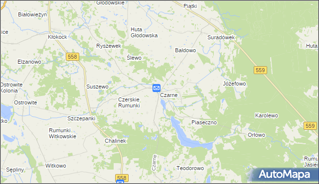 mapa Czarne gmina Wielgie, Czarne gmina Wielgie na mapie Targeo