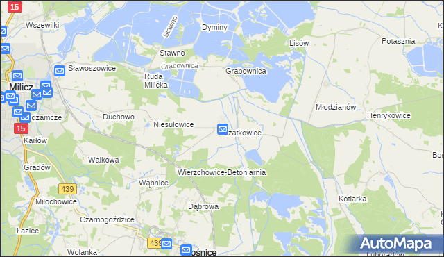 mapa Czatkowice gmina Milicz, Czatkowice gmina Milicz na mapie Targeo