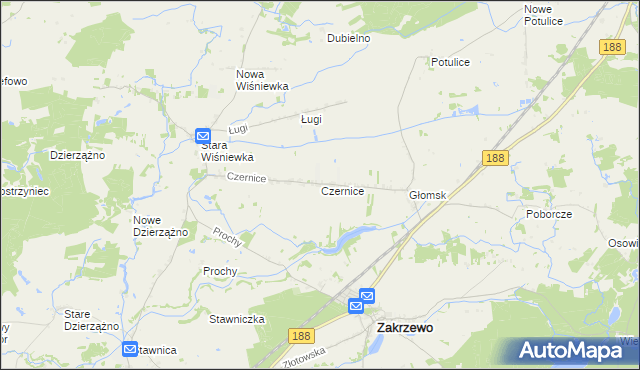 mapa Czernice gmina Zakrzewo, Czernice gmina Zakrzewo na mapie Targeo
