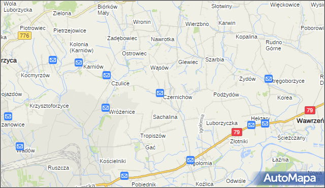 mapa Czernichów gmina Koniusza, Czernichów gmina Koniusza na mapie Targeo