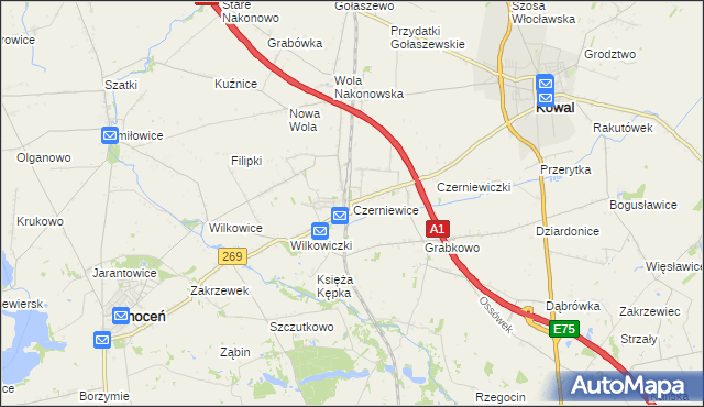mapa Czerniewice gmina Choceń, Czerniewice gmina Choceń na mapie Targeo