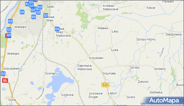 mapa Czerwony Dwór gmina Stary Targ, Czerwony Dwór gmina Stary Targ na mapie Targeo