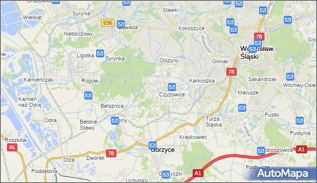 mapa Czyżowice gmina Gorzyce, Czyżowice gmina Gorzyce na mapie Targeo