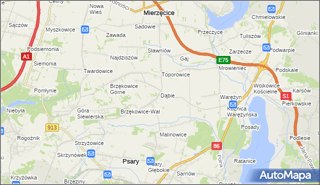 mapa Dąbie gmina Psary, Dąbie gmina Psary na mapie Targeo