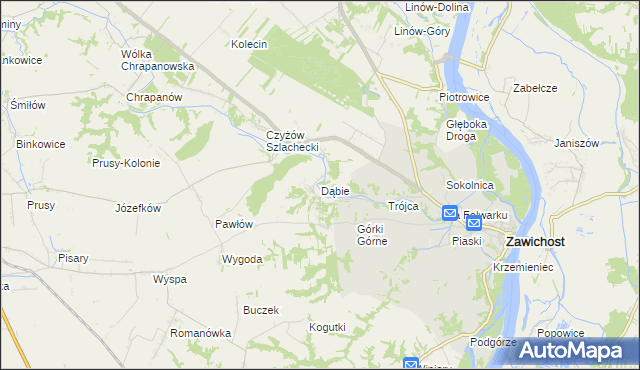 mapa Dąbie gmina Zawichost, Dąbie gmina Zawichost na mapie Targeo