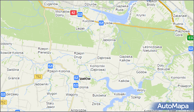 mapa Dąbrowa gmina Pawłów, Dąbrowa gmina Pawłów na mapie Targeo