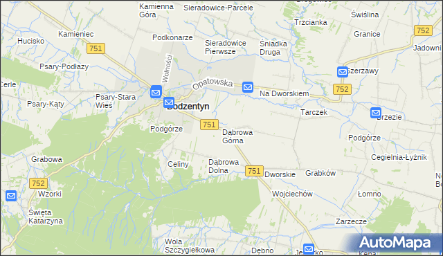 mapa Dąbrowa Górna gmina Bodzentyn, Dąbrowa Górna gmina Bodzentyn na mapie Targeo