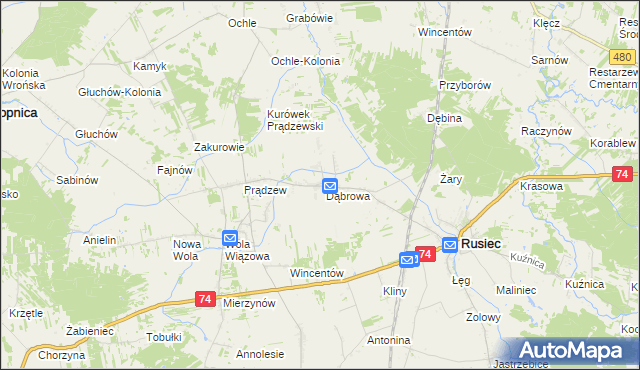 mapa Dąbrowa Rusiecka, Dąbrowa Rusiecka na mapie Targeo
