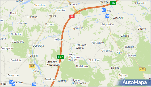 mapa Dąbrowa Wielka gmina Sieradz, Dąbrowa Wielka gmina Sieradz na mapie Targeo