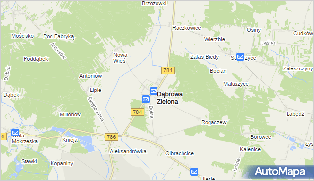 mapa Dąbrowa Zielona, Dąbrowa Zielona na mapie Targeo