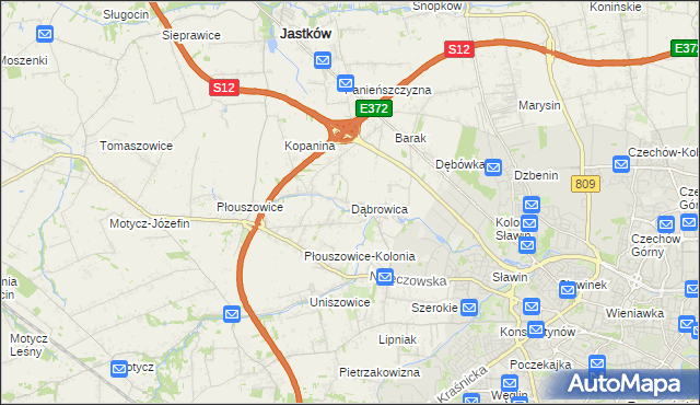 mapa Dąbrowica gmina Jastków, Dąbrowica gmina Jastków na mapie Targeo