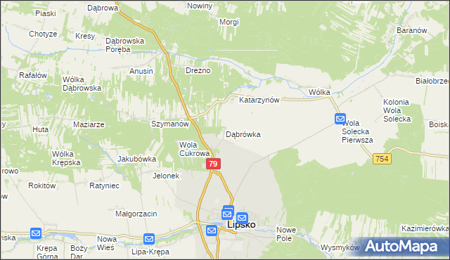 mapa Dąbrówka gmina Lipsko, Dąbrówka gmina Lipsko na mapie Targeo