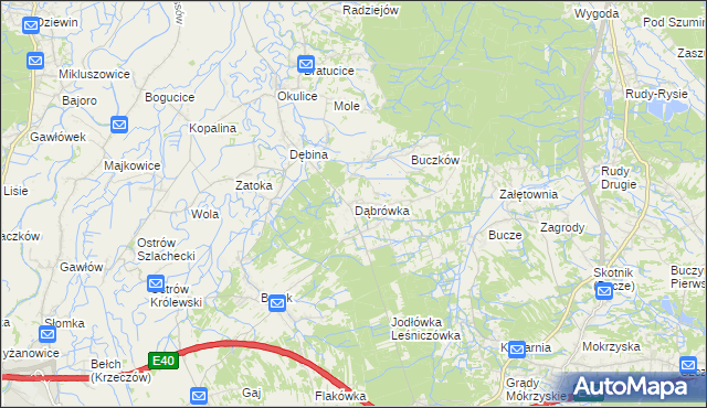 mapa Dąbrówka gmina Rzezawa, Dąbrówka gmina Rzezawa na mapie Targeo