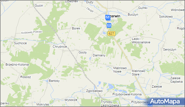 mapa Damiany gmina Czerwin, Damiany gmina Czerwin na mapie Targeo