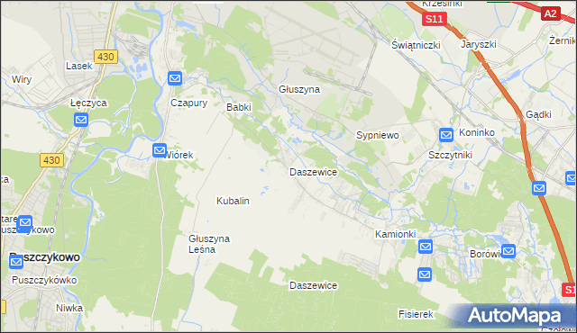 mapa Daszewice gmina Mosina, Daszewice gmina Mosina na mapie Targeo