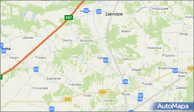 mapa Dębinki gmina Zabrodzie, Dębinki gmina Zabrodzie na mapie Targeo