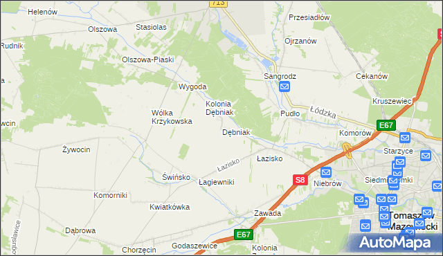 mapa Dębniak gmina Ujazd, Dębniak gmina Ujazd na mapie Targeo