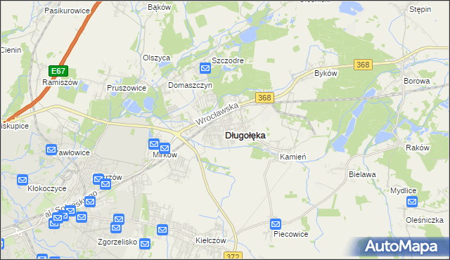 mapa Długołęka powiat wrocławski, Długołęka powiat wrocławski na mapie Targeo