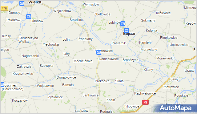 mapa Dobiesławice gmina Bejsce, Dobiesławice gmina Bejsce na mapie Targeo