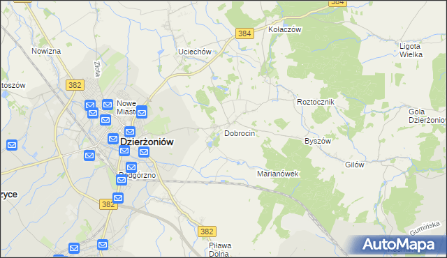 mapa Dobrocin gmina Dzierżoniów, Dobrocin gmina Dzierżoniów na mapie Targeo