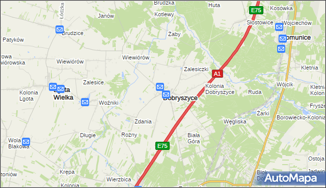 mapa Dobryszyce, Dobryszyce na mapie Targeo
