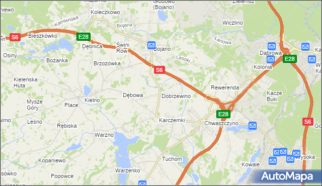 mapa Dobrzewino, Dobrzewino na mapie Targeo