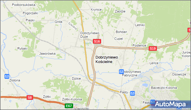 mapa Dobrzyniewo Kościelne, Dobrzyniewo Kościelne na mapie Targeo