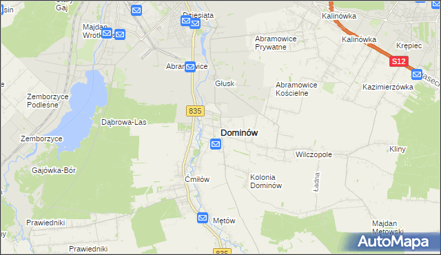 mapa Dominów gmina Głusk, Dominów gmina Głusk na mapie Targeo