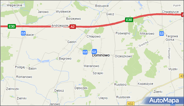 mapa Dominowo, Dominowo na mapie Targeo