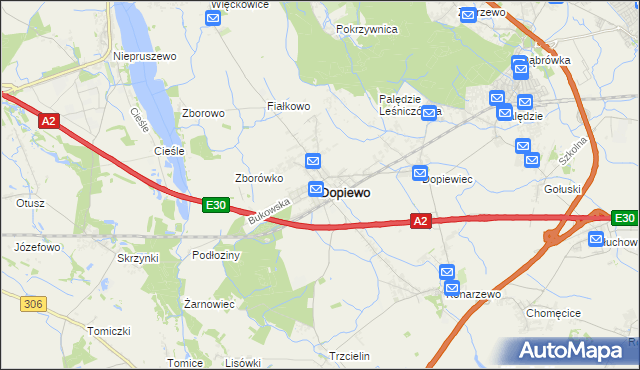 mapa Dopiewo, Dopiewo na mapie Targeo