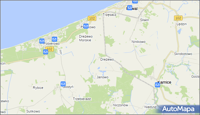 mapa Dreżewo, Dreżewo na mapie Targeo