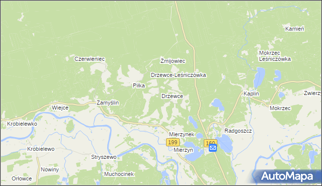 mapa Drzewce gmina Międzychód, Drzewce gmina Międzychód na mapie Targeo