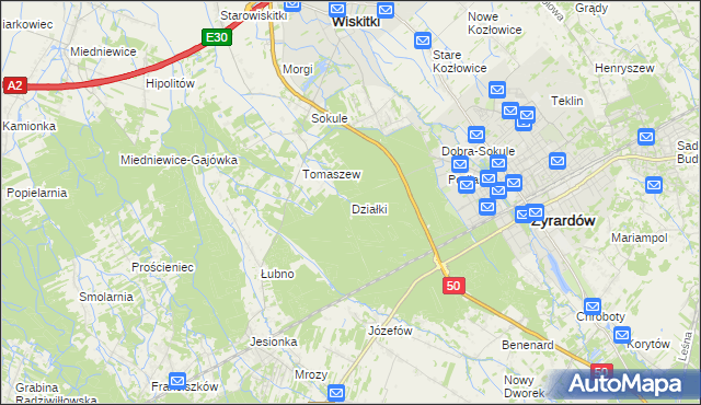 mapa Działki gmina Wiskitki, Działki gmina Wiskitki na mapie Targeo