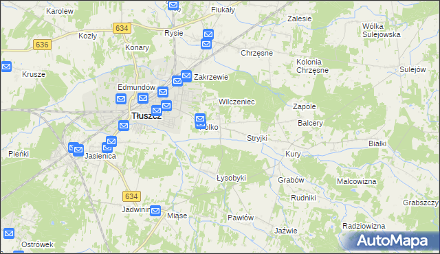 mapa Dzięcioły gmina Tłuszcz, Dzięcioły gmina Tłuszcz na mapie Targeo