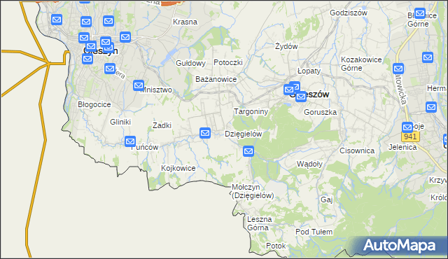 mapa Dzięgielów, Dzięgielów na mapie Targeo