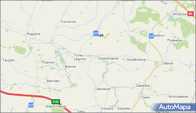 mapa Dzierżkowice gmina Ruja, Dzierżkowice gmina Ruja na mapie Targeo