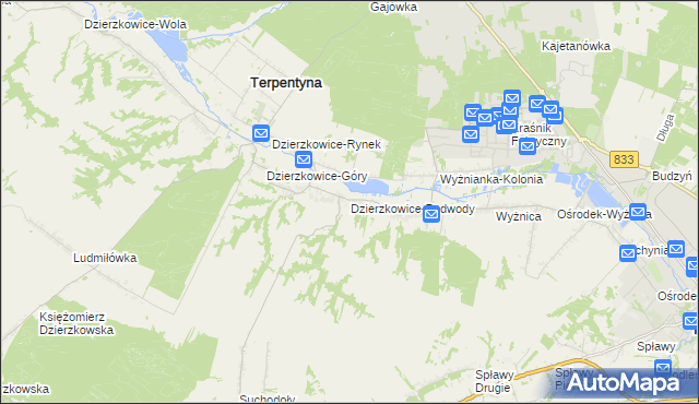 mapa Dzierzkowice-Podwody, Dzierzkowice-Podwody na mapie Targeo