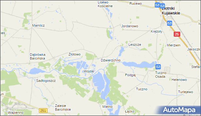 mapa Dźwierzchno, Dźwierzchno na mapie Targeo