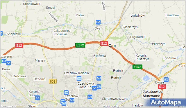 mapa Elizówka gmina Niemce, Elizówka gmina Niemce na mapie Targeo