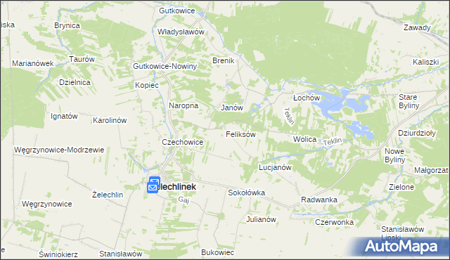 mapa Feliksów gmina Żelechlinek, Feliksów gmina Żelechlinek na mapie Targeo