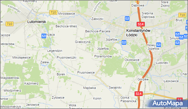 mapa Florentynów gmina Lutomiersk, Florentynów gmina Lutomiersk na mapie Targeo