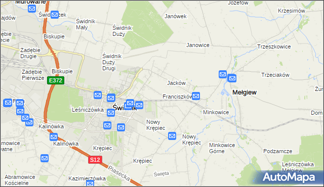 mapa Franciszków gmina Mełgiew, Franciszków gmina Mełgiew na mapie Targeo