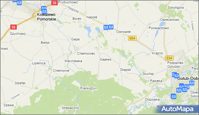 mapa Gajewo gmina Golub-Dobrzyń, Gajewo gmina Golub-Dobrzyń na mapie Targeo