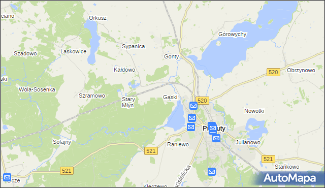 mapa Gąski gmina Prabuty, Gąski gmina Prabuty na mapie Targeo