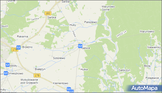 mapa Gębice gmina Czarnków, Gębice gmina Czarnków na mapie Targeo