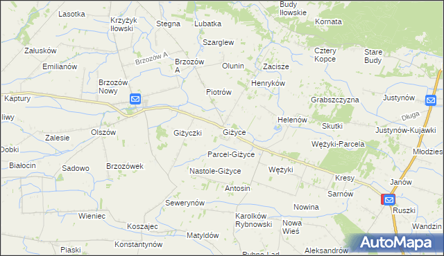 mapa Giżyce gmina Iłów, Giżyce gmina Iłów na mapie Targeo