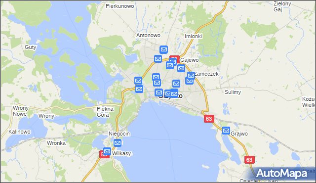 mapa Giżycko, Giżycko na mapie Targeo