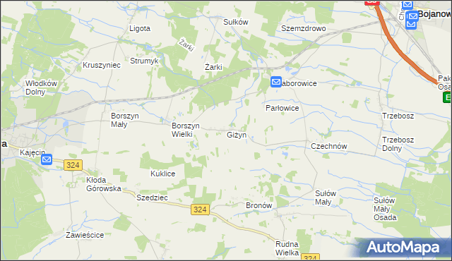 mapa Giżyn gmina Bojanowo, Giżyn gmina Bojanowo na mapie Targeo