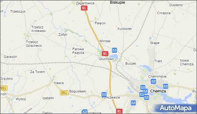 mapa Głuchowo gmina Chełmża, Głuchowo gmina Chełmża na mapie Targeo