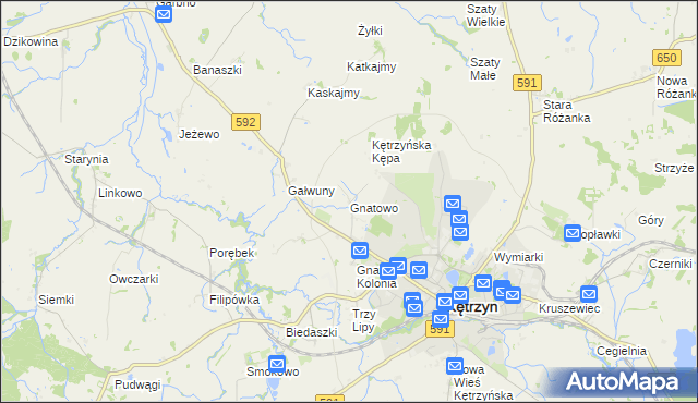 mapa Gnatowo gmina Kętrzyn, Gnatowo gmina Kętrzyn na mapie Targeo